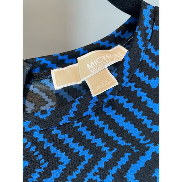 Michael Kors Blue and Black Pattered Long Sleeve Dress - Large - Picture 4 of 5